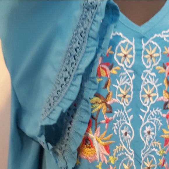 MISSLOOK | Women's Embroidered V-Neck Top Blue Size 4XL - Picture 4 of 8